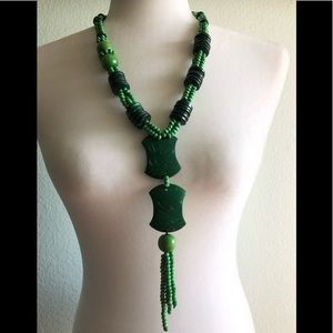 Green wooden multi shape necklace